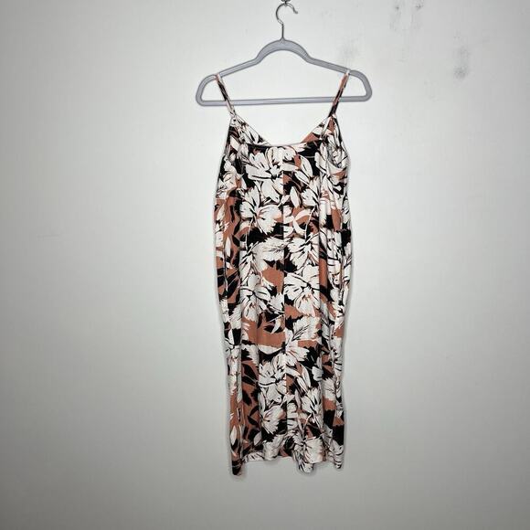 Forever 21 Linen Blend Midi Dress Womens Medium Pink Brown Floral Button Up - Picture 3 of 13